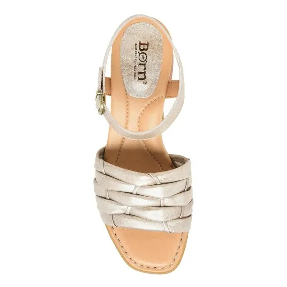 NEW Born Shonie Leather Block Heel Comfort Sandals in Gold Sz. 9