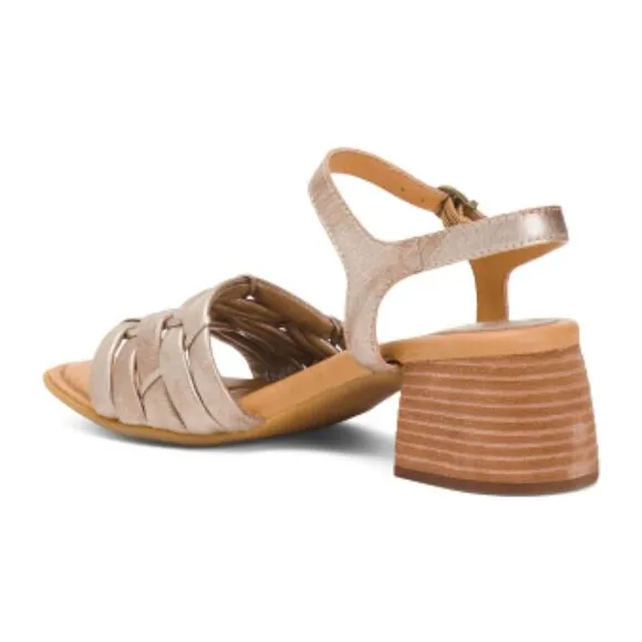 NEW BORN Shonie Leather Heeled Comfort Sandals Brown FOR WOMEN 254 4T2