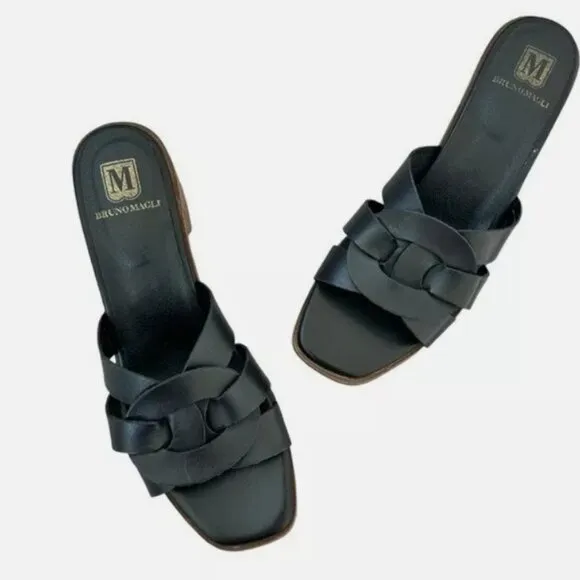NEW BRUNO MAGLI women Made In Portugal Leather Aria Heeled Sandals black 253