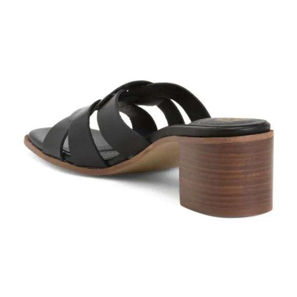NEW BRUNO MAGLI women Made In Portugal Leather Aria Heeled Sandals black 253