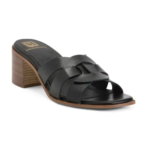 NEW BRUNO MAGLI women Made In Portugal Leather Aria Heeled Sandals black 253