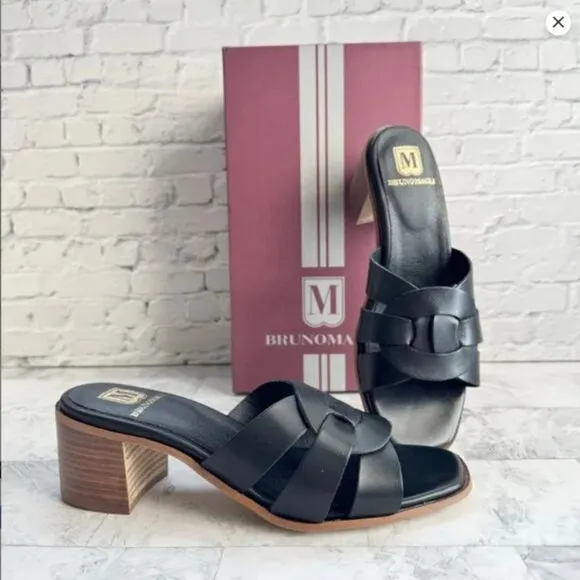 NEW BRUNO MAGLI women Made In Portugal Leather Aria Heeled Sandals black 253