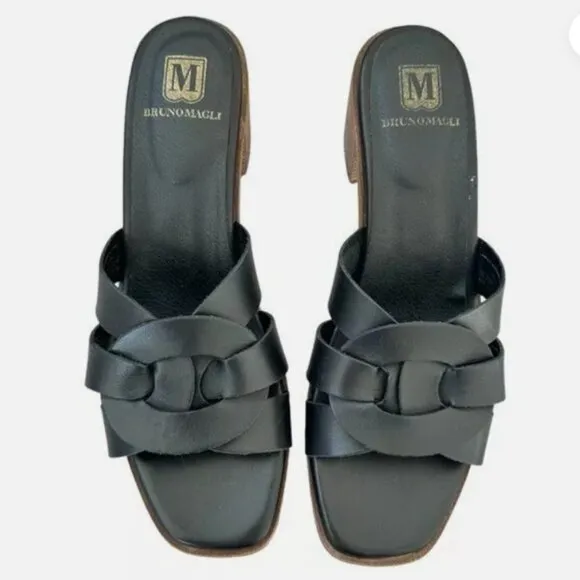 NEW BRUNO MAGLI women Made In Portugal Leather Aria Heeled Sandals black 253