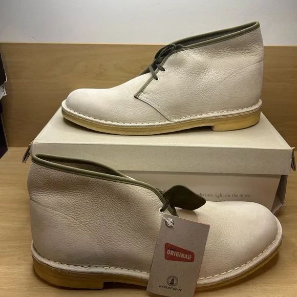 New Clarks Originals Mens DESERT BOOTS White/Celery US 13 Retail $220