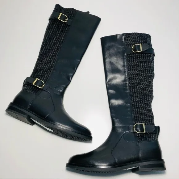 NEW Cole Haan Belted Leather Knee High Riding Boots in Black size 5.5