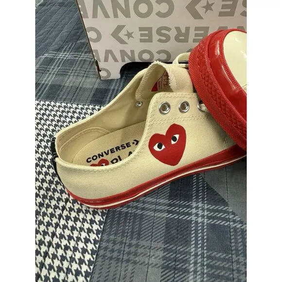NEW CONVERSE x COMME DES GARCONS PLAY‎ CHUCK 70 &quot;EGRET RED MIDSOLE&quot; US MEN'S 10