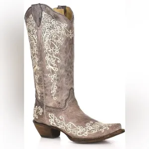 NEW! CORRAL Girls Pointed Leather Embroidered Cowboy Boots Light Brown Sz 1-2