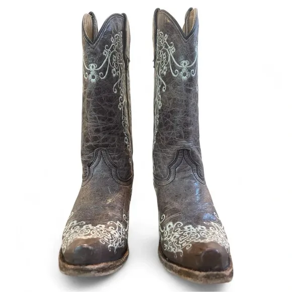 NEW! CORRAL Girls Pointed Leather Embroidered Cowboy Boots Light Brown Sz 1-2