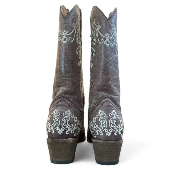 NEW! CORRAL Girls Pointed Leather Embroidered Cowboy Boots Light Brown Sz 1-2