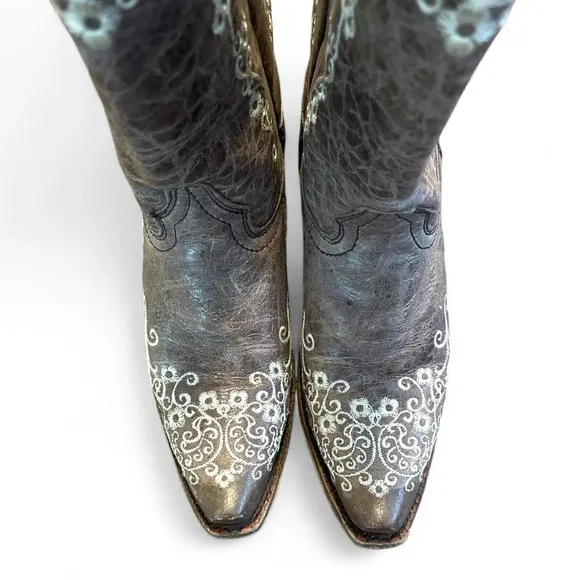 NEW! CORRAL Girls Pointed Leather Embroidered Cowboy Boots Light Brown Sz 1-2