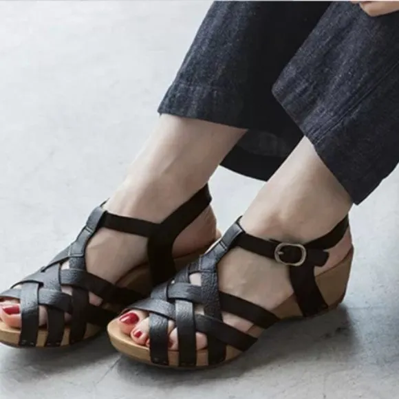 NEW Dansko Tinley Wedge Sandals - Leather black For Women 253