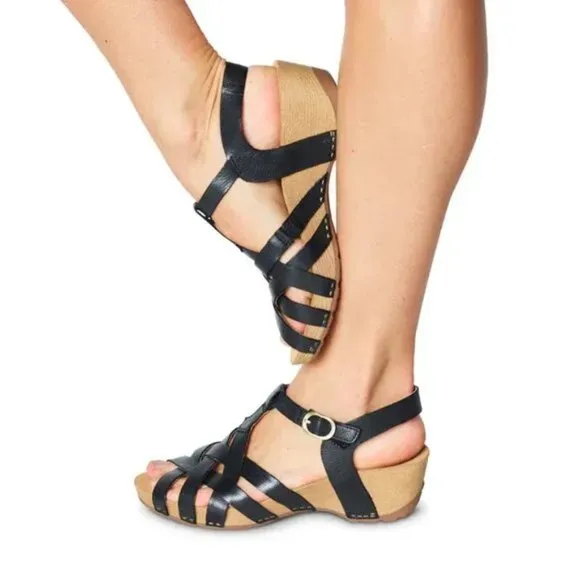 NEW Dansko Tinley Wedge Sandals - Leather black For Women 253