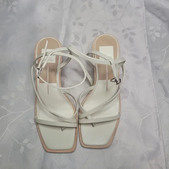 New Dolce Vita Gemini Ankle Strap Square Toe Summer Wedge Sandal Strappy Ivory