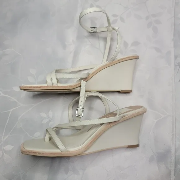 New Dolce Vita Gemini Ankle Strap Square Toe Summer Wedge Sandal Strappy Ivory