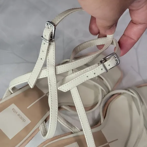 New Dolce Vita Gemini Ankle Strap Square Toe Summer Wedge Sandal Strappy Ivory