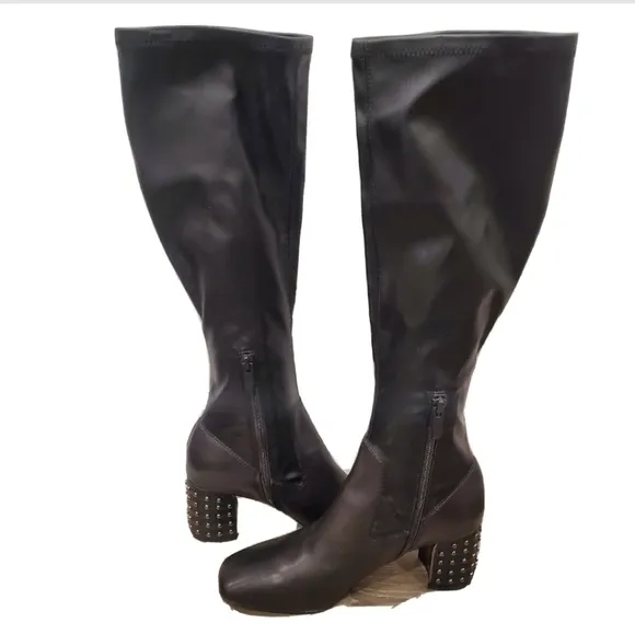 NEW Donald J Pliner Cassidy Knee-High Studded Black Stretch Boots