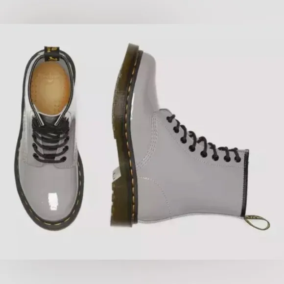New Dr. Martens 1460 Patent Leather Lace-Up Combat Boots Grey Women’s Size 9