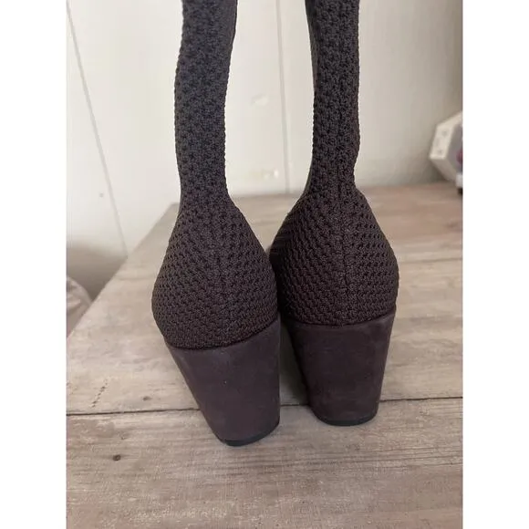 NEW Eileen Fisher Kasana Chocolate Brown Knit Wedge Boots Mesh Stretch 8 $275