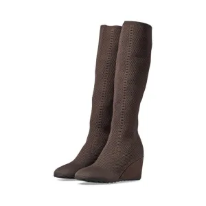 NEW Eileen Fisher Kasana Chocolate Brown Knit Wedge Boots Mesh Stretch 8 $275