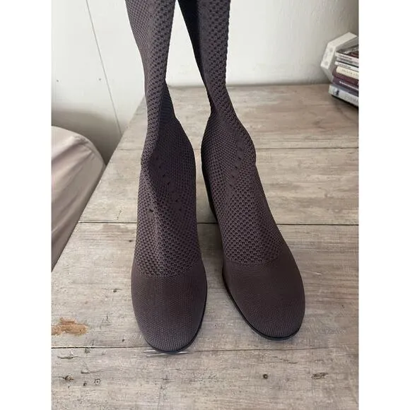 NEW Eileen Fisher Kasana Chocolate Brown Knit Wedge Boots Mesh Stretch 8 $275