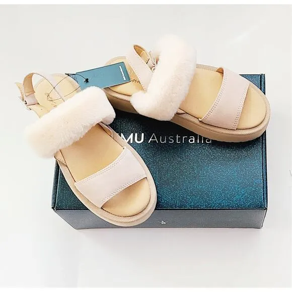 New EMU Australia Women's Genuine Sheepskin Suede Fur Platform Stinger Sandals