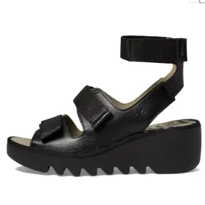 new FLY LONDON Made In Portugal Leather Bech Comfort Wedge Sandals in pe…