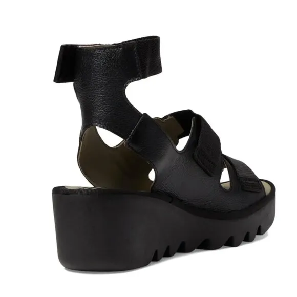 new FLY LONDON Made In Portugal Leather Bech Comfort Wedge Sandals in pe…