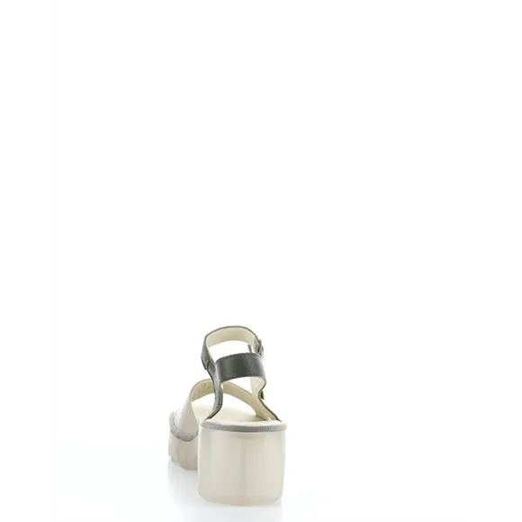 NEW FLY LONDON women's tull heeled sandals in taupe/khaki