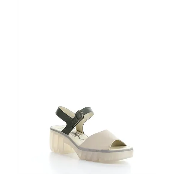 NEW FLY LONDON women's tull heeled sandals in taupe/khaki