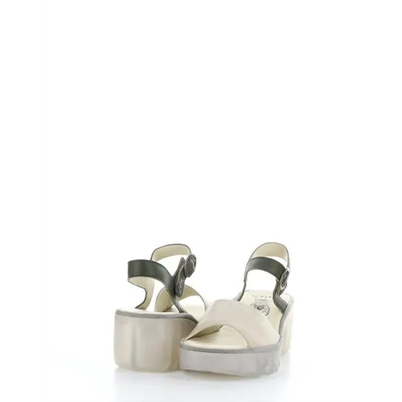 NEW FLY LONDON women's tull heeled sandals in taupe/khaki