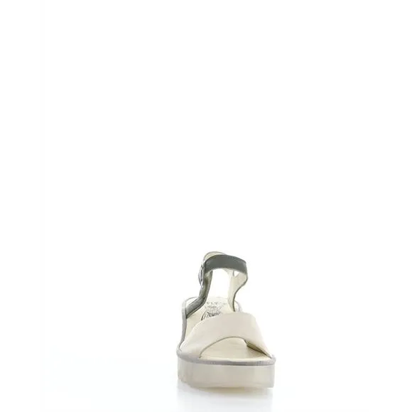 NEW FLY LONDON women's tull heeled sandals in taupe/khaki