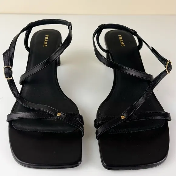 NEW FRAME BLACK LEATHER STRAPPY SANDALS
