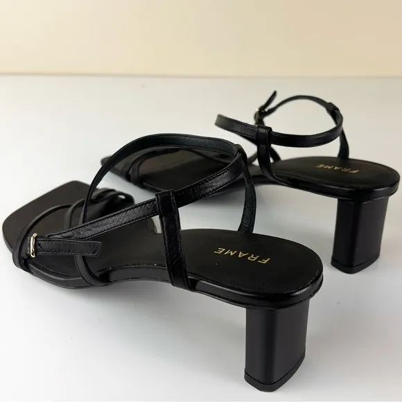 NEW FRAME BLACK LEATHER STRAPPY SANDALS