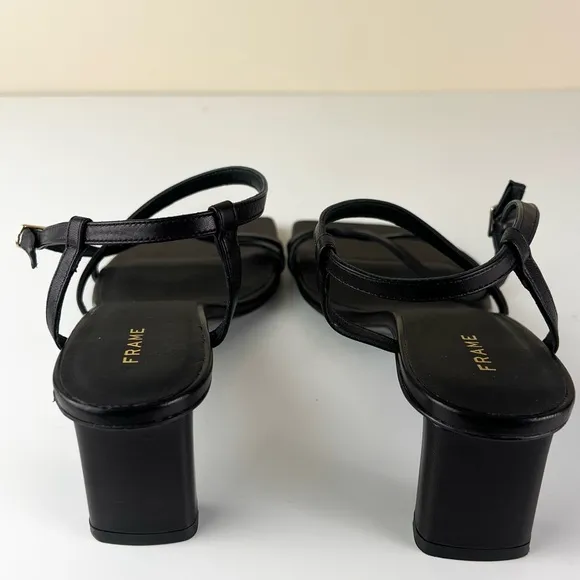 NEW FRAME BLACK LEATHER STRAPPY SANDALS