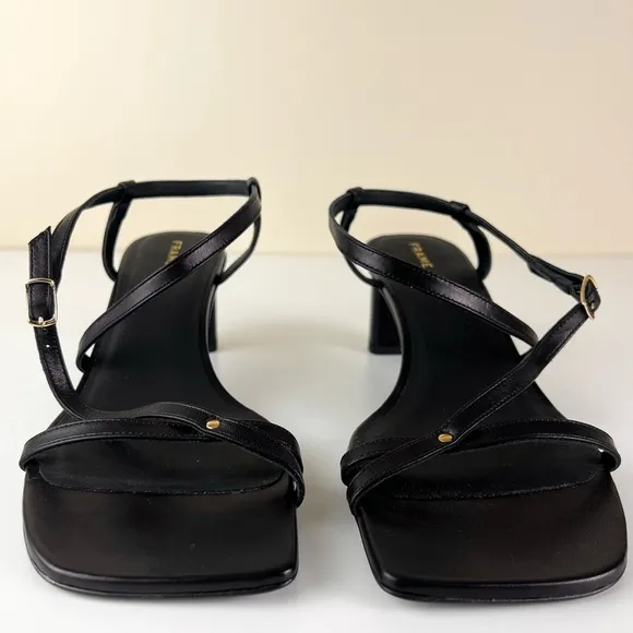 NEW FRAME BLACK LEATHER STRAPPY SANDALS