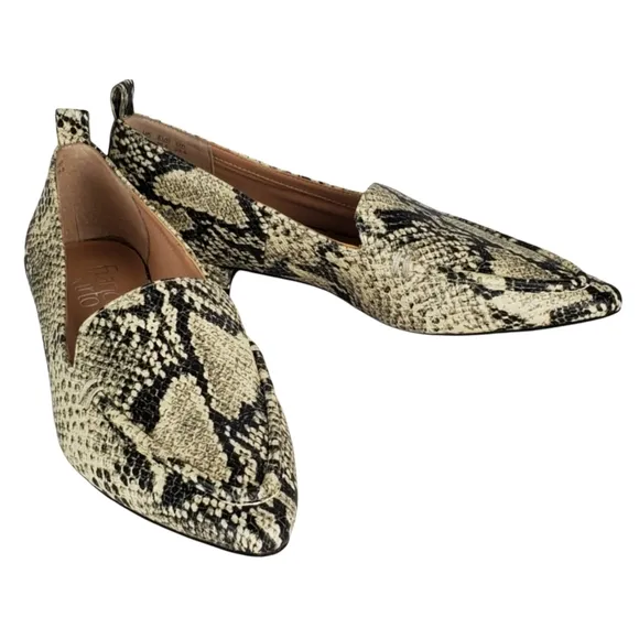 New Franco sarto sander roccia snake print leather pointed toe slip on loafers