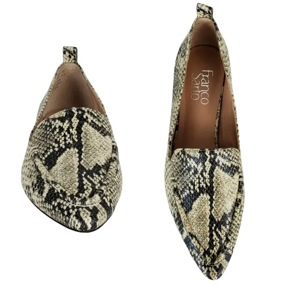 New Franco sarto sander roccia snake print leather pointed toe slip on loafers