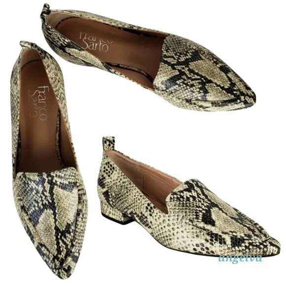 New Franco sarto sander roccia snake print leather pointed toe slip on loafers