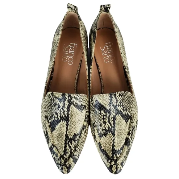 New Franco sarto sander roccia snake print leather pointed toe slip on loafers