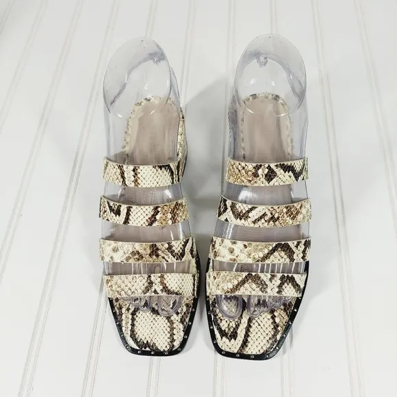 NEW Freda Salvador Ingrid Strappy Square Toe  Snakeskin Heeled Sandals C155