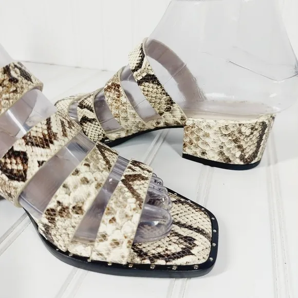 NEW Freda Salvador Ingrid Strappy Square Toe  Snakeskin Heeled Sandals C155