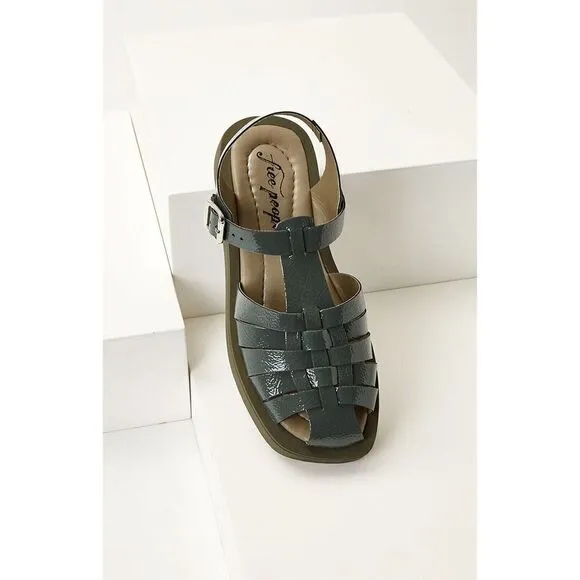NEW Free People Finn Fisherman Platform Sandals Green Leather 37 Made In Italy