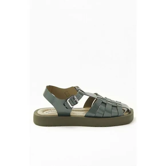 NEW Free People Finn Fisherman Platform Sandals Green Leather 37 Made In Italy