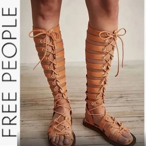 NEW Free People Sun Chaser Tall Gladiator Sandals 37 Orange