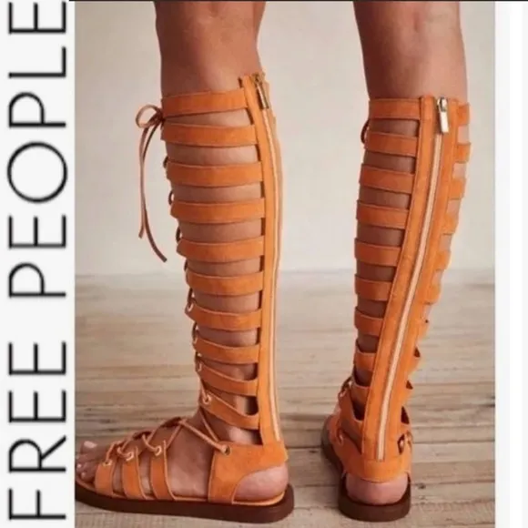 NEW Free People Sun Chaser Tall Gladiator Sandals 37 Orange