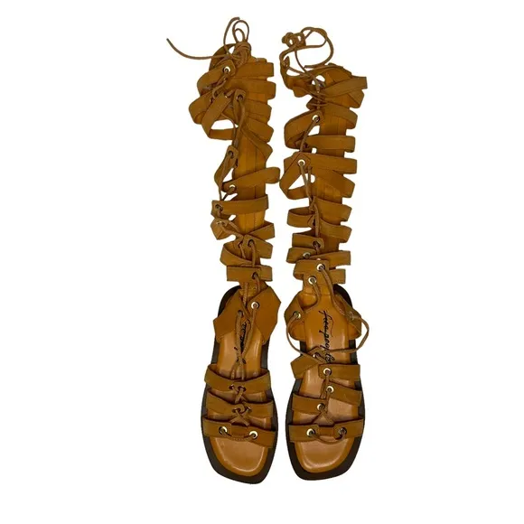 NEW Free People Sun Chaser Tall Gladiator Sandals 37 Orange