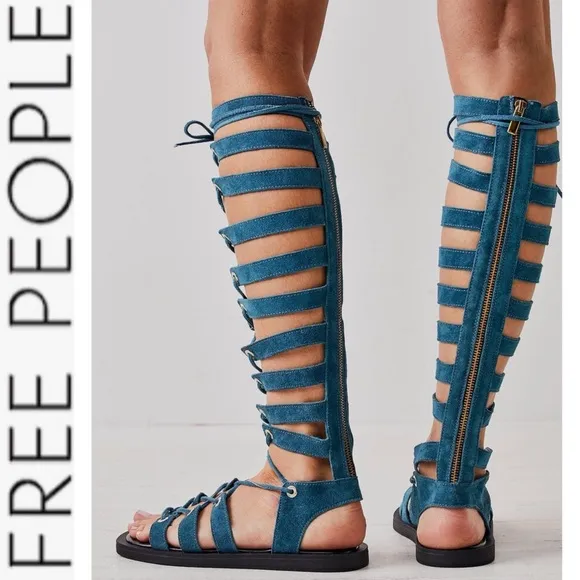 NEW Free People Sun Chaser Tall Gladiator Sandals 37 turquoise