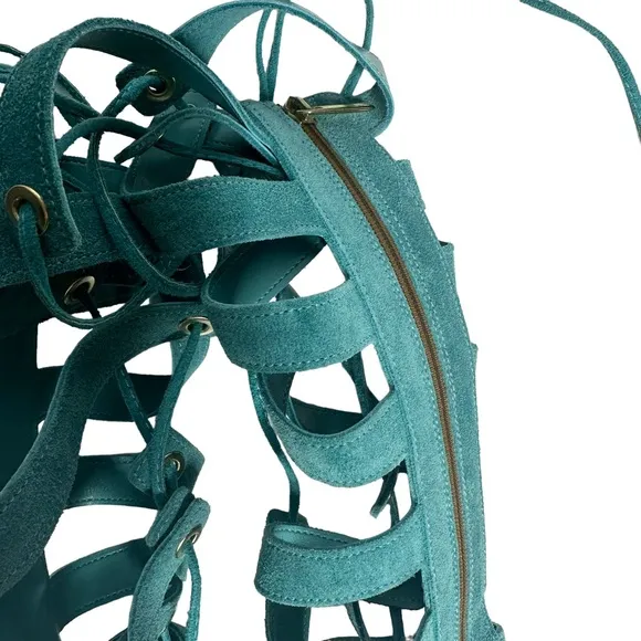 NEW Free People Sun Chaser Tall Gladiator Sandals 37 turquoise