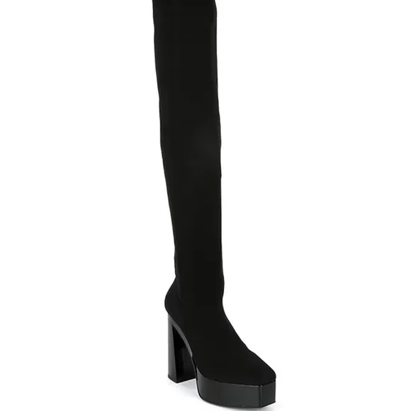 New! Gianni Bini Jarvis Stretch Knit Over-the-Knee Platform‎ Boots Black Sz 8.5