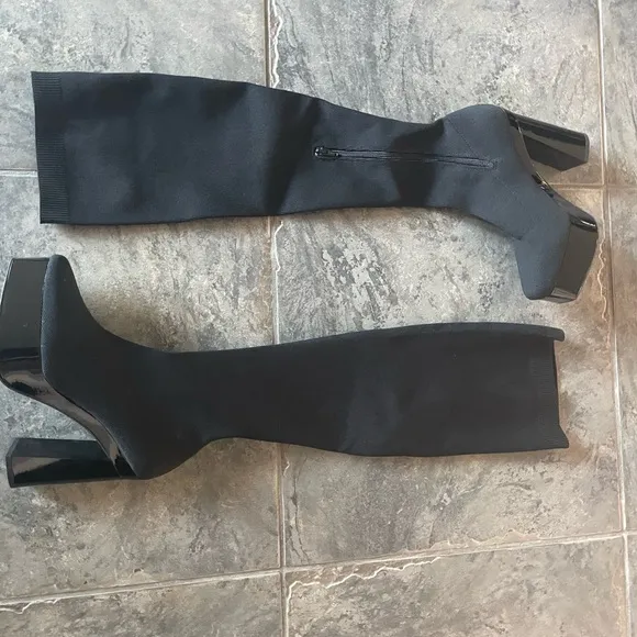 New! Gianni Bini Jarvis Stretch Knit Over-the-Knee Platform‎ Boots Black Sz 8.5
